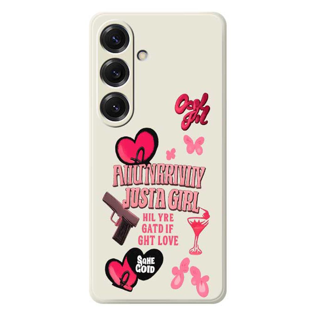 

For Samsung Galaxy S25 Case Pink Elements Pattern Printing Straight Edge TPU Phone Back Cover Beige