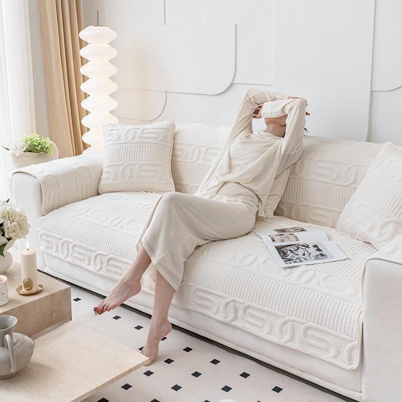 Plush Sofa Cushion Winter Creamy-white Thickened Non-Slip Cushion Winter Cushion Sofa Cover Cover Towel