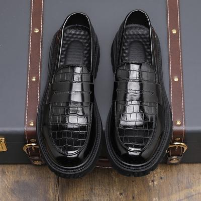 Fashion Men Loafers PU Pressed Pattern Thick Sole Round Toe Comfortable Wear-resistant Business Casual Men Shoes