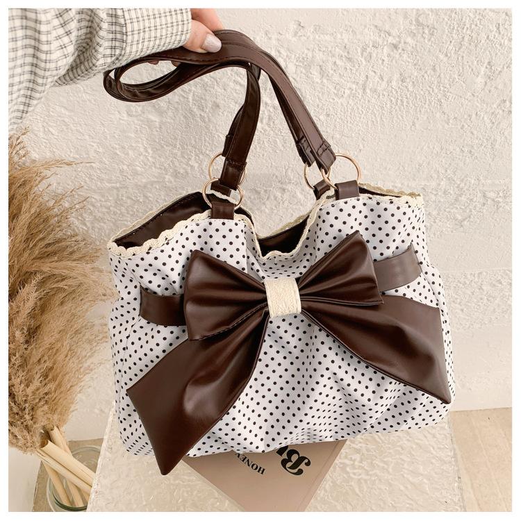 Neue Mode Polka Dot Schleife Spitze Große Kapazität Schultertasche für Damen Pendler Tote Handtasche