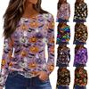 Women's Long Sleeve Halloween Print Top Split Hem Casual Pullover Round Neck Shirt Lightweight Comfortable Fit