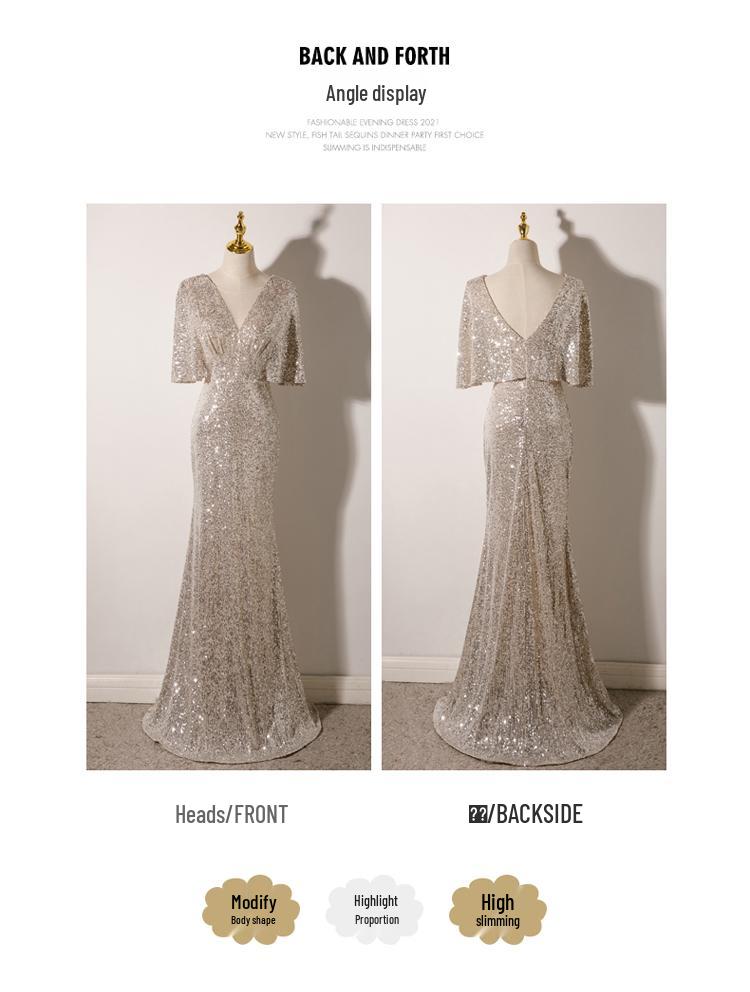 Rochie de seară elegantă 2024 Champagne cu trenă tip pește pentru femei - Stil de banchet de înaltă clasă