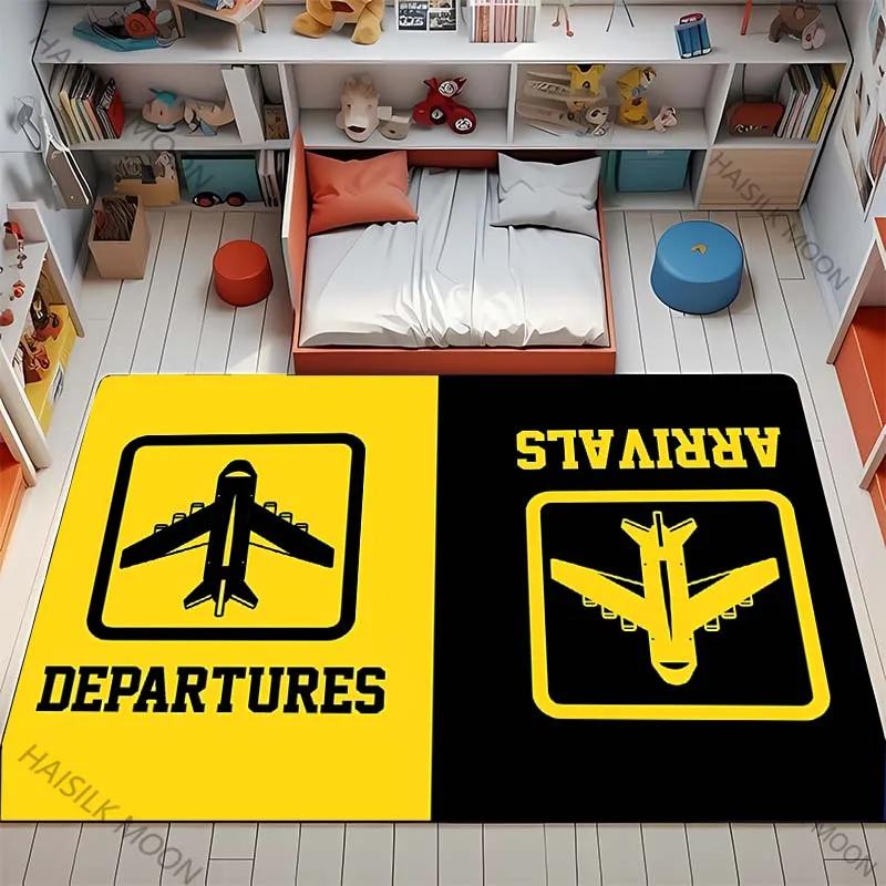 3D HD Aviation Theme Airplane Runway Printed Carpet! Anti-slip Sound Insulation, Living Room Bedroom Entrance Door Mat Sofa Rugs