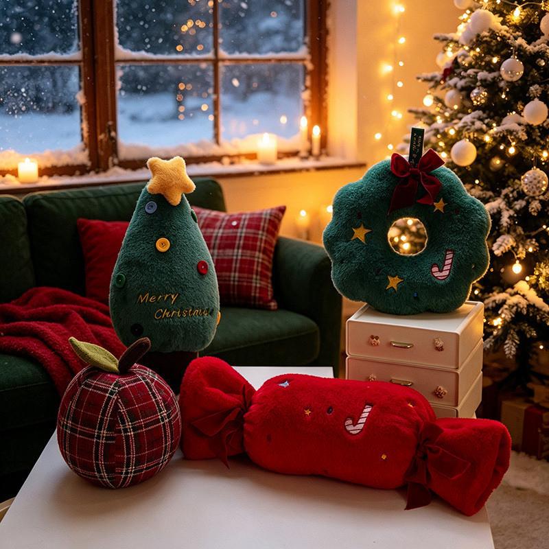 Christmas Plush Pillow With Santa Tree Candy Ring For Holiday Home Decor