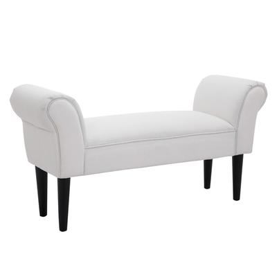 Small-sized Bed End Side Chaise Lounge Sofa Window Seat Arm Bench Wooden Leg Fabric Cover (White)