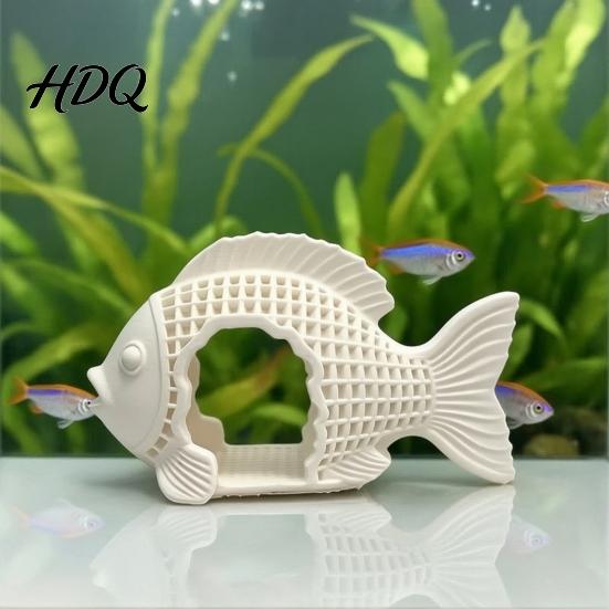 Aquarium Safe Cave 3D Printed Hollow Fish Shape Hideout Decor Breeding Tank Shelter Cave Betta Shrimp Ornament Decor for Landscape Snails