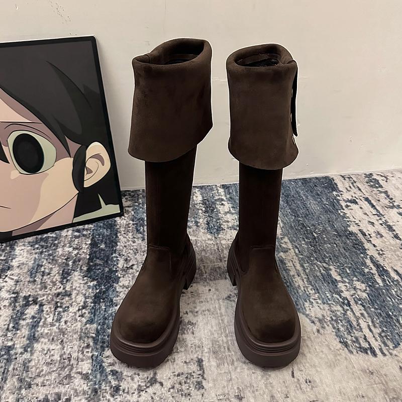 

мода винтажные плиссированные женские ботфорты до колена модные слипоны рыцарские длинные ботильоны осень зима квадратный каблук женская обувь 35 коричневый