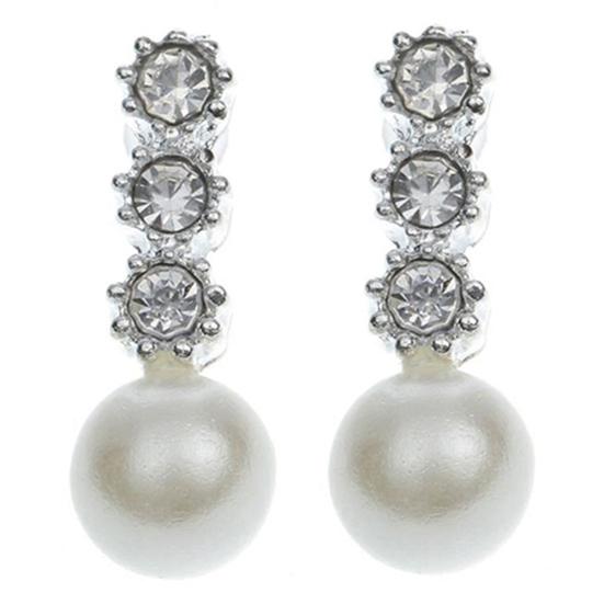Women's White Faux Pearl Earrings Rhinestone Eardrop Ear Studs Bride Jewelry