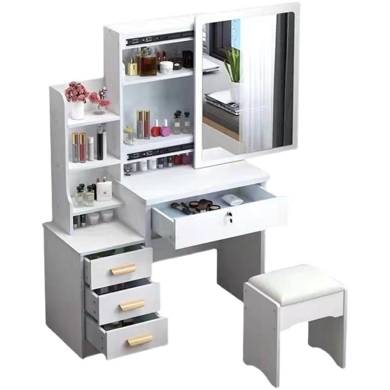 Compact Modern Makeup Dressing Table with Sliding Mirror and Integrated Storage
