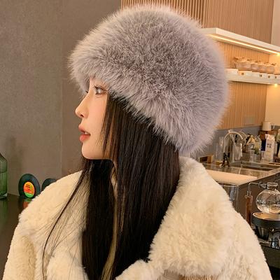 Autumn and Winter New Women's Fox Fur Imitation Mink Hat Women's Thickened Warm Plush Bucket Hat