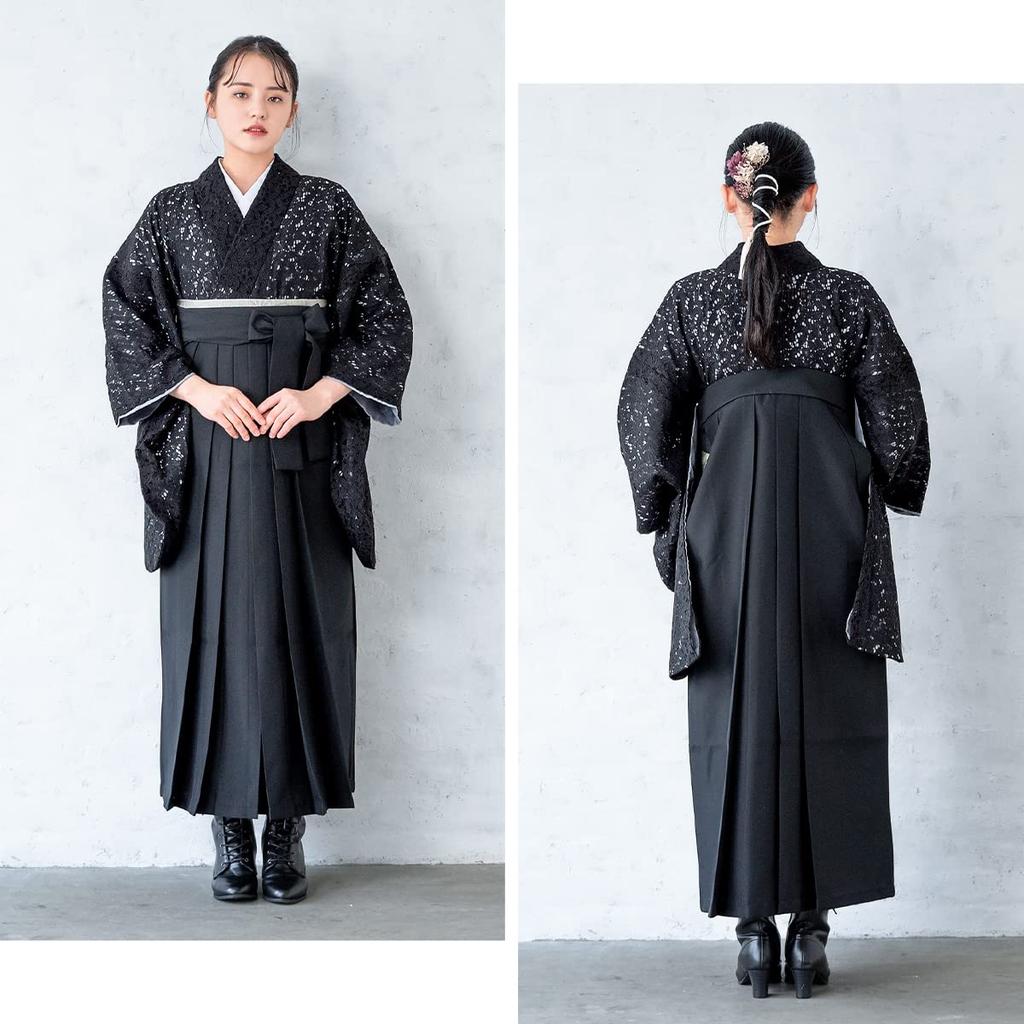 [SOUBIEN] Soubien Hakama 4-Piece Set (Nishaku-sode KimonoHakamaNagajubanObi) Women's Graduation Ceremony Lace L 2 shaku 5 sun (95 cm) Black x Black