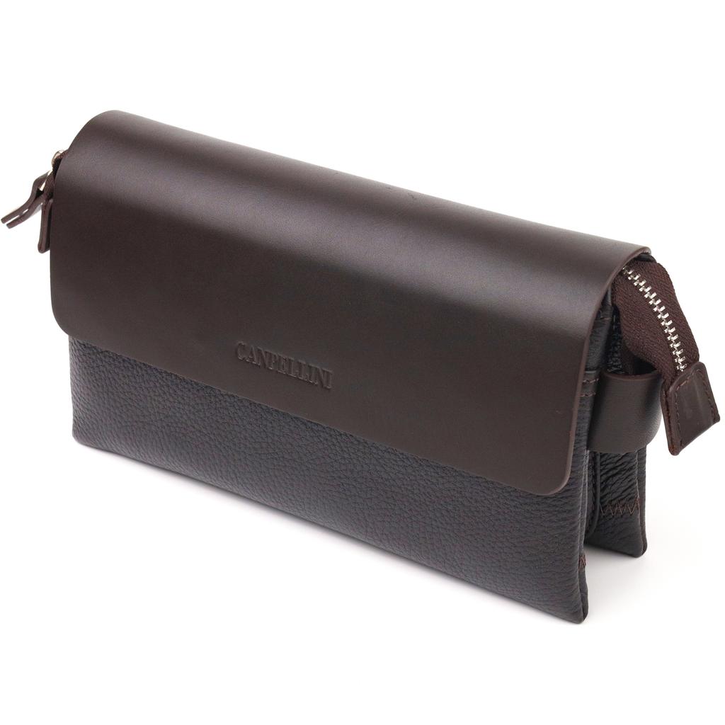 Stylish Men's Clutch Bag Made of Genuine Combined Leather CANPELLINI 21566 Brown