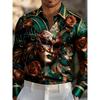 Pink Gold Venice Mask Rose Print 3D Flower Men's Long Sleeve Shirt Light Luxury Slimming Casual Shirt