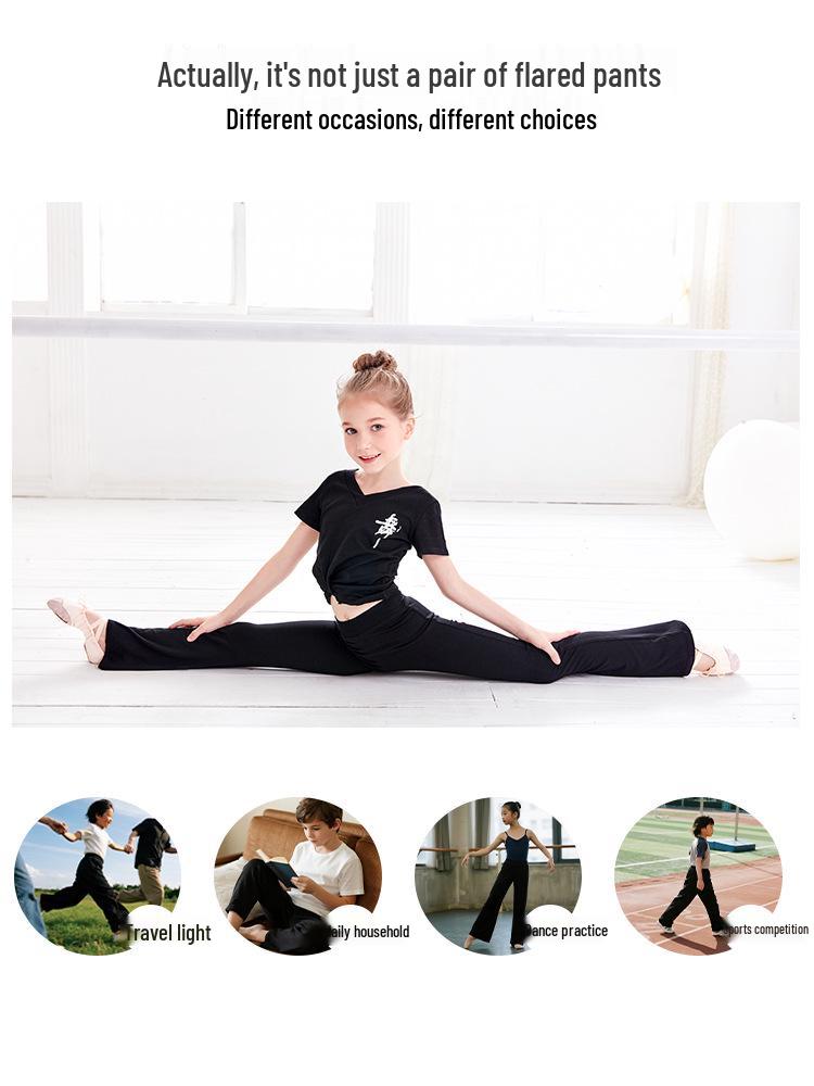 Children's Black Flared Dance Pants for Latin & Jazz Practice