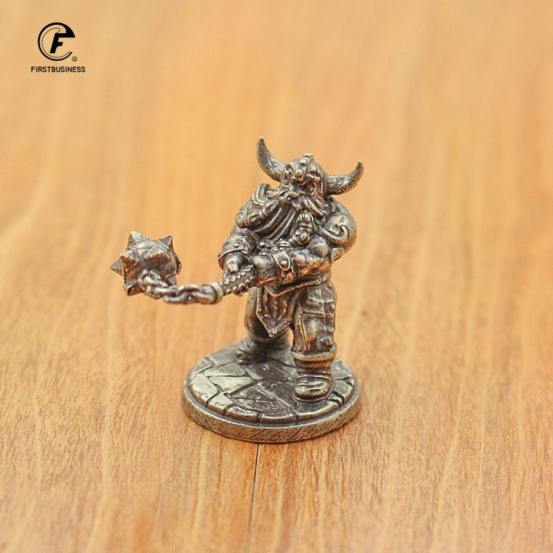 Vintage White Brass Miniature Dwarf Warrior Statue Desktop Board Game Warrior Model Toy Boys Desk Decorative Ornament Craft Gift