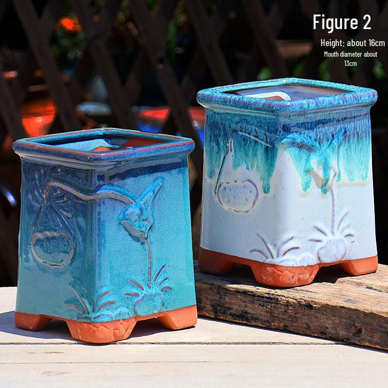 Handmade Terracotta Succulent Pot, Large Square with Gloss Glaze and Breathable Design.