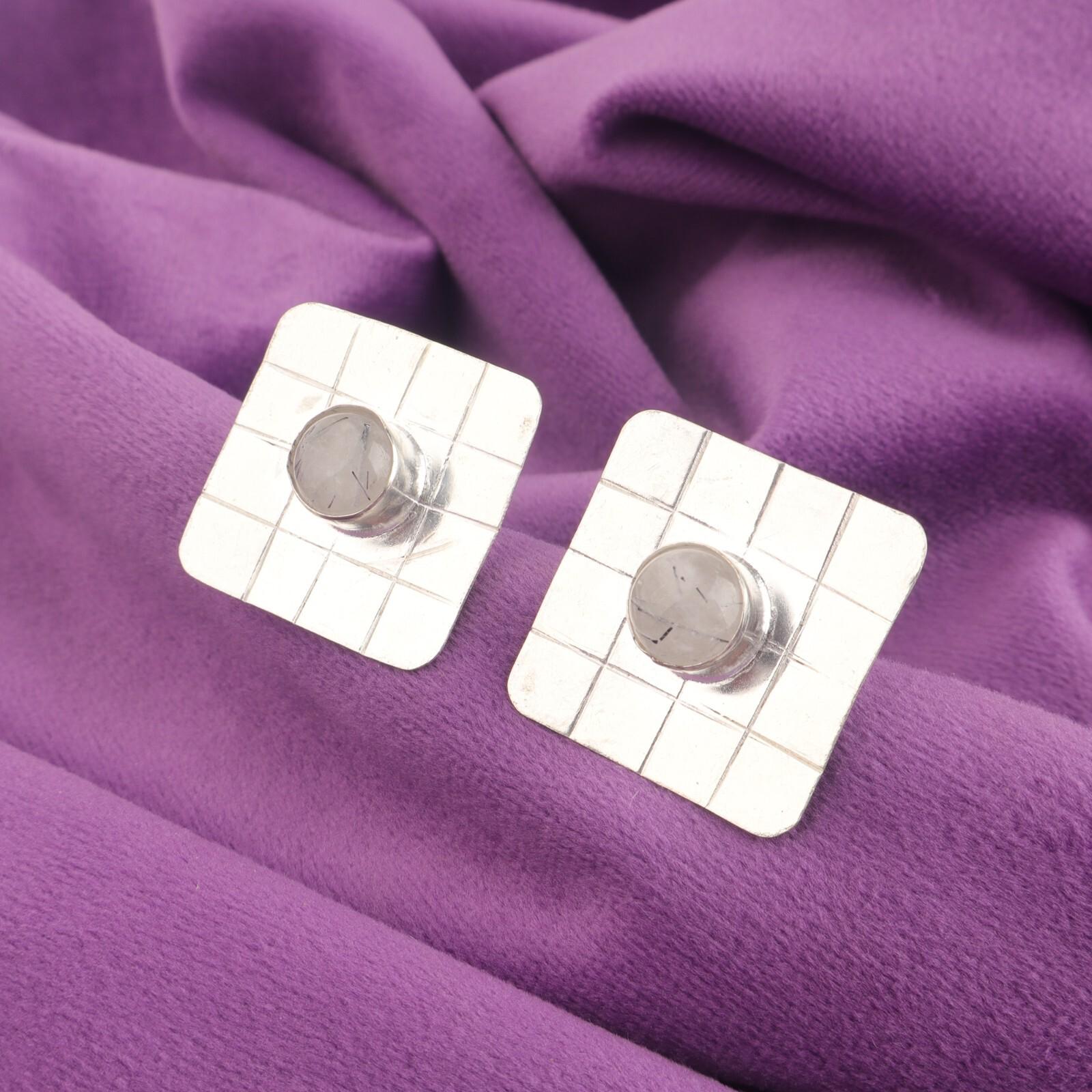 

Натуральный черный рутил 925 стерлинговое серебро пусеты серьги-гвоздики ювелирные изделия EE-146-35