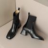 Krazing Pot Cow Skin Autumn Winter Shoes Thick Med Heels Size 43 Western Boots Slip on Stretch Knitwear Ankle Boots