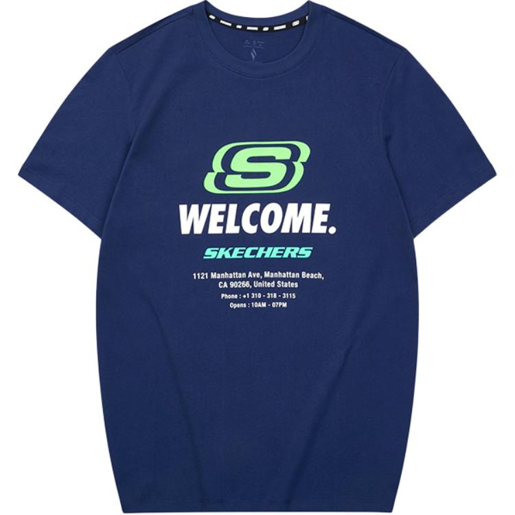 Skechers Casual Soft Comfortable Simple Short Sleeve T-Shirt Unisex tops Medieval-Blue L224U131-007D M