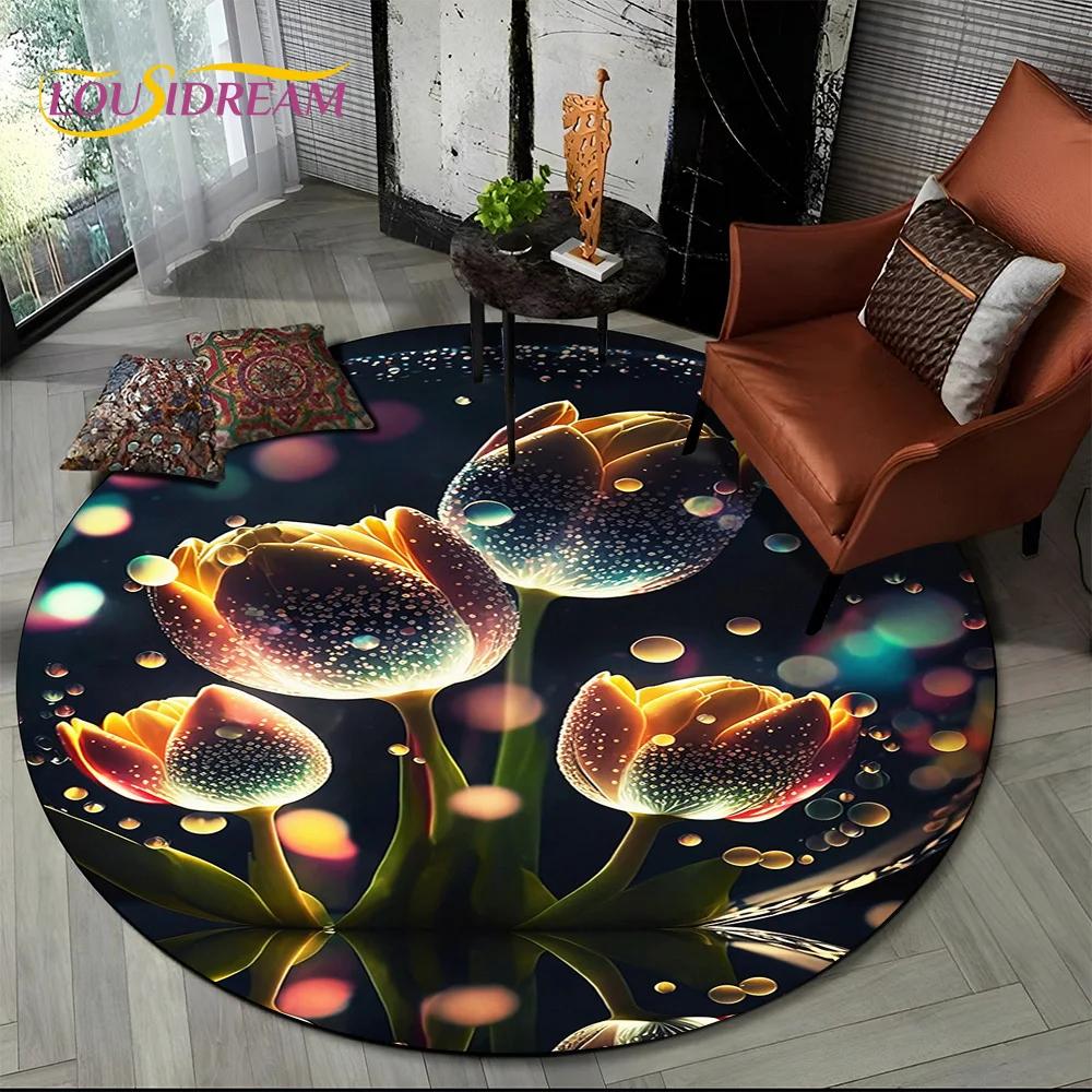 

Роскошный ковер с 3D розами, подсолнухом, скандинавской ромашкой, круглый, для гостиной, спальни, декора дивана, детский коврик, нескользящий, напольный коврик, подарок 60cm