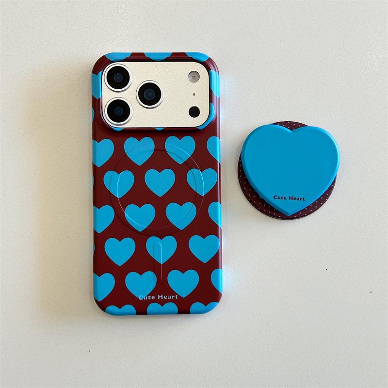 

Korean Style Heart Magnetic Stand Case for iPhone 17/16 Pro Max/15 Pro 15 Pro Max