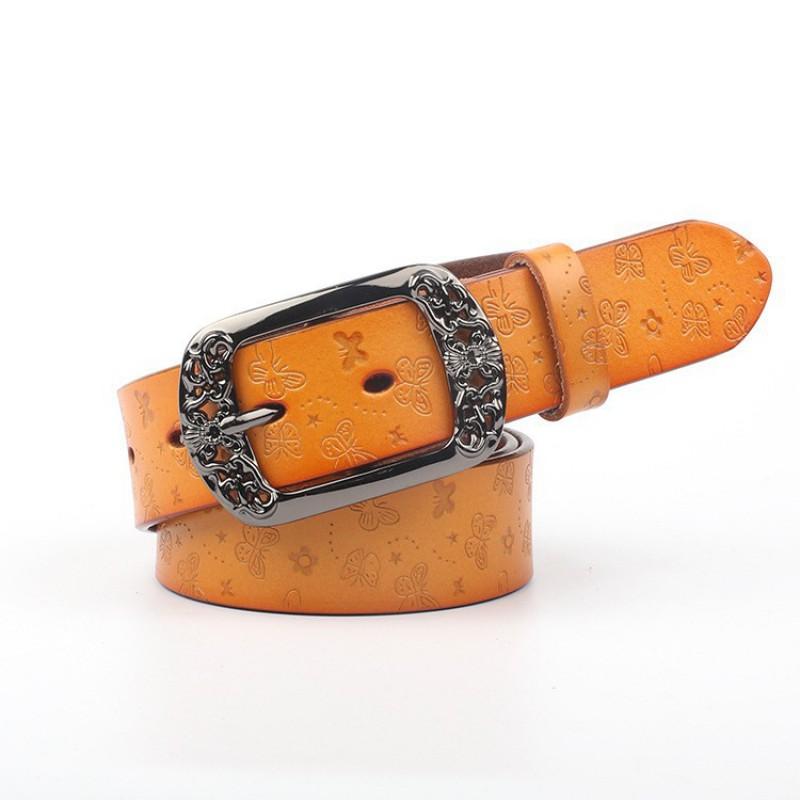 Womens Genuine Leather Wide Belt With Pin Buckle Retro Style 3.5cm Width Coffee Black Camel Red Adjustable Length