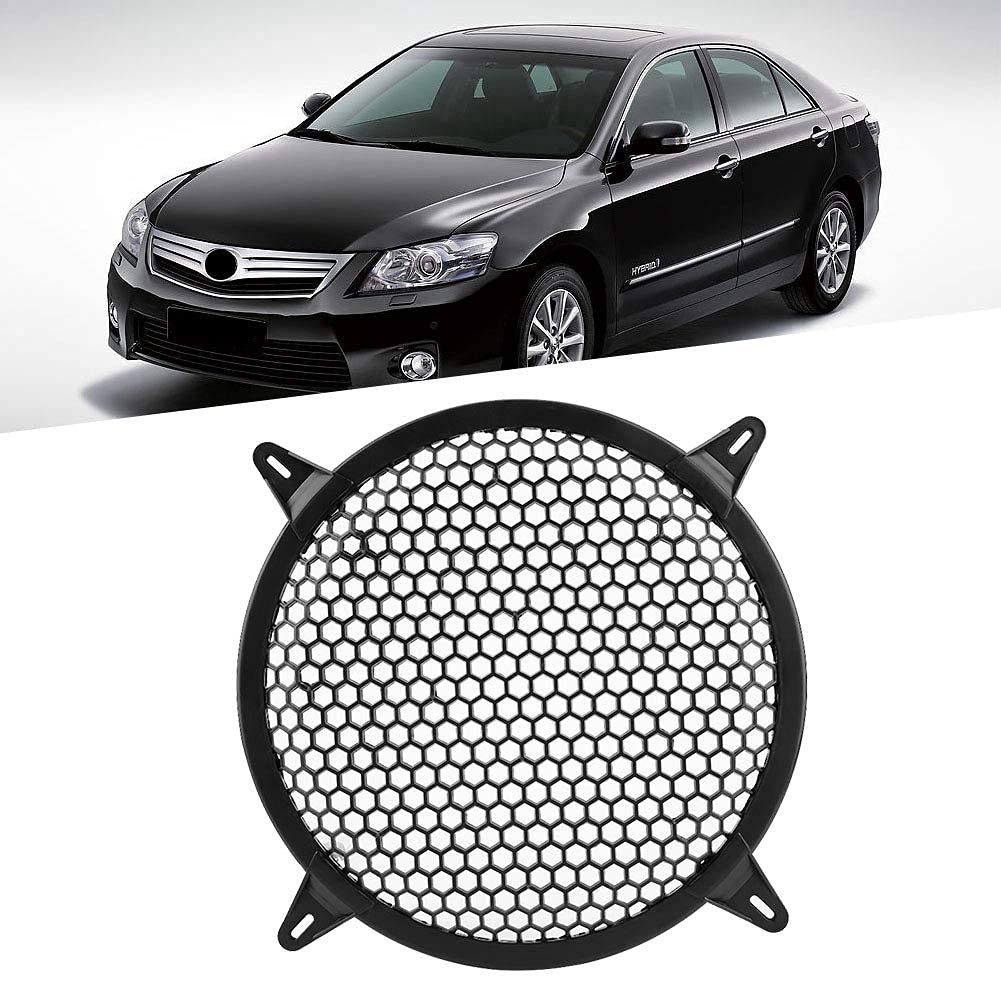KIMISS Car Audio Speaker Cover - Plastic Mesh Cover Subwoofer Speaker Modification Protect Guard Decorative Circle Cover (Black) (10in)