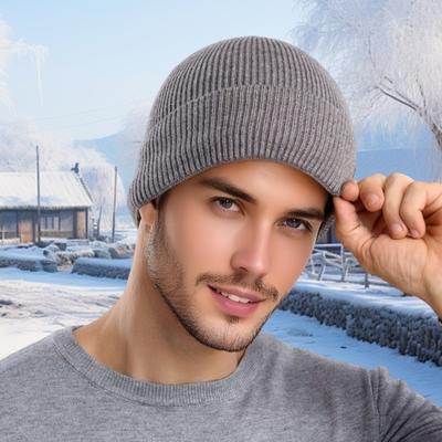 Yousheng Men Hat Winter Warm Wool Knit Hat Solid Color Thickened Velvet Lining Hat Outdoor Sports Skiing Cycling Hat