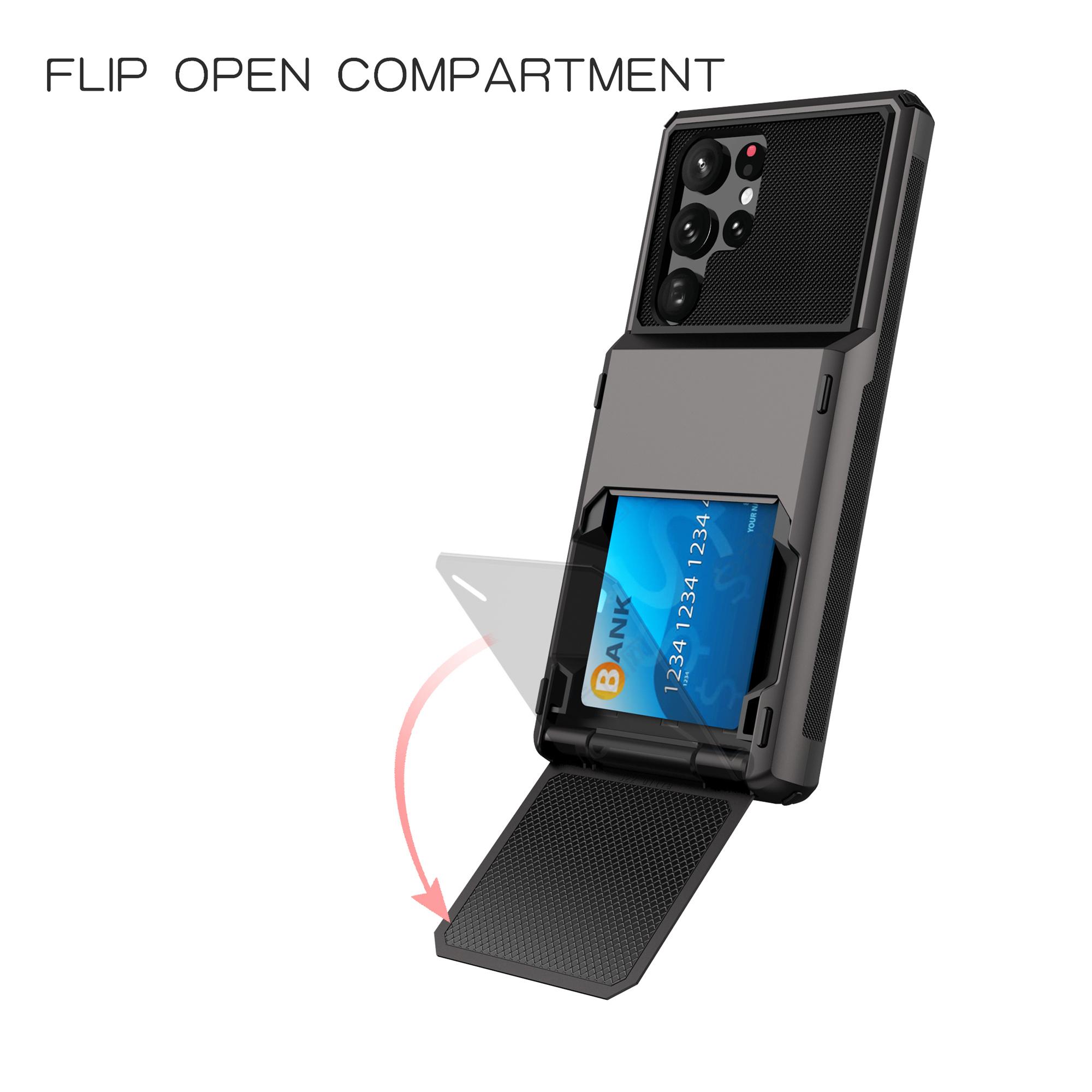 

For Samsung Galaxy S24 Ultra Flip Card Holder Phone Case TPU+PC Cover Grey