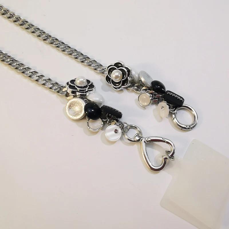 Mobile Phone Lanyard Short Metal Women's Portable Chain Bag Decorative Chain Button Jewelry Phone Universal Anti Loss Lanyard