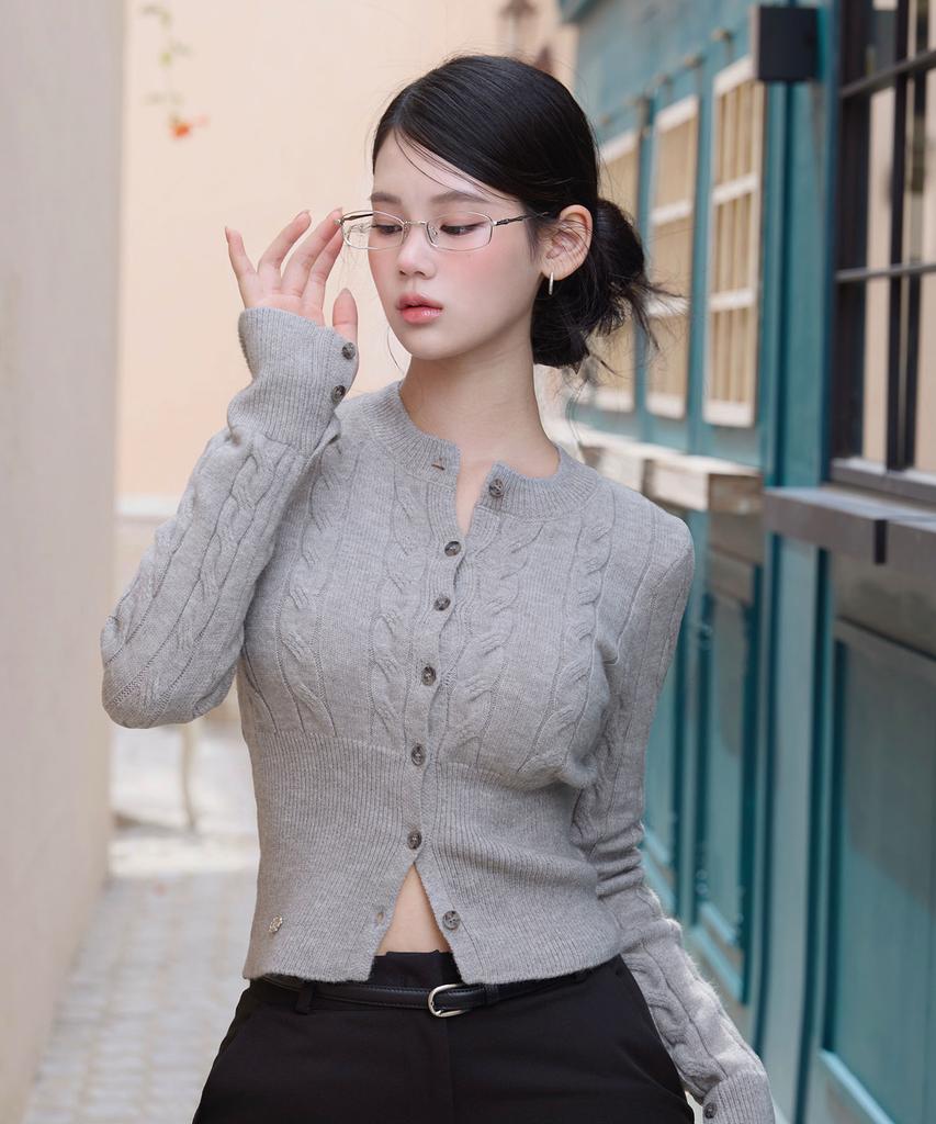 Kaindami Cable Slim Knit Cardigan