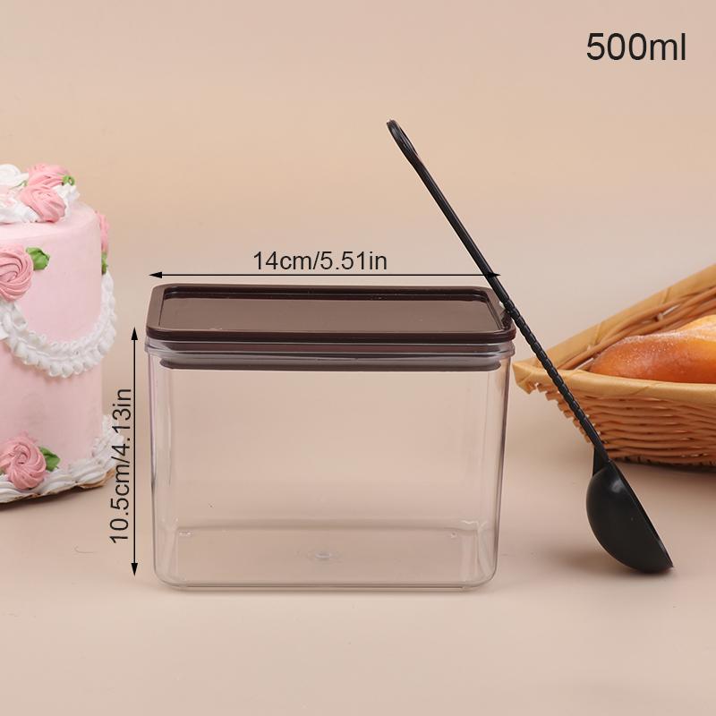 

1PC Plastic Sealed Storage Jar with Long-Handled Spoon Rectangle Transparent for Coffee Beans Fruits Powders Kitchen Storage Jar