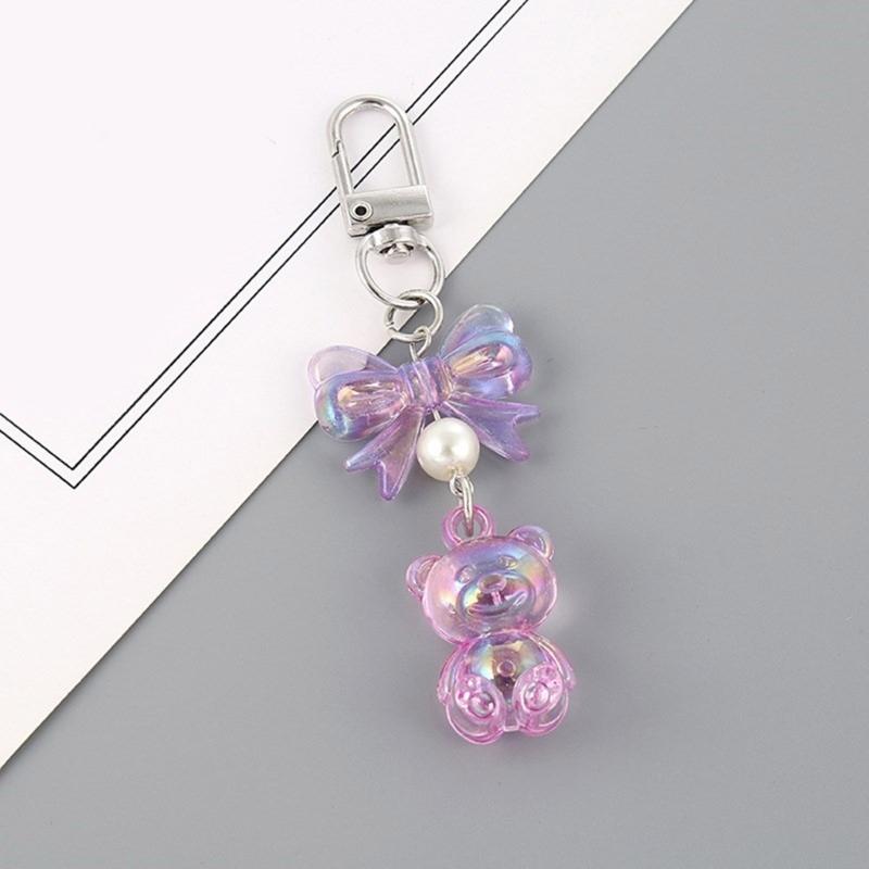 Adorable Bear Keychain Pendant Stylish Bowknot Keyrings Multifunctional Bag Pendant Key Holder Suitable for Couples