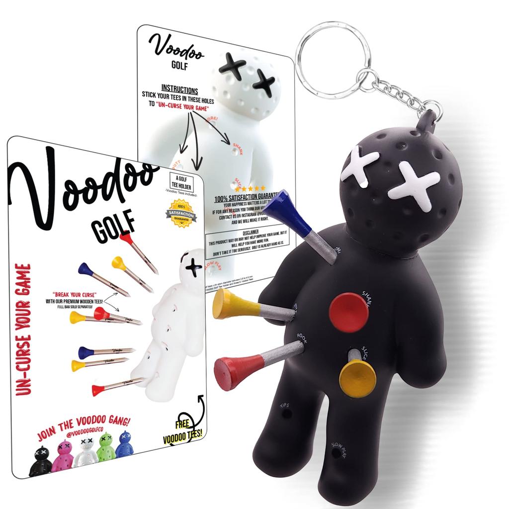 Voodoo Golfball-Teehalter | Neuartiges Schlüsselanhänger-Accessoire für Taschen | Geschenk für Männer | Passt für 3 1/4, 2 3/4 und 1 1/2 Tees (Schwarz)
