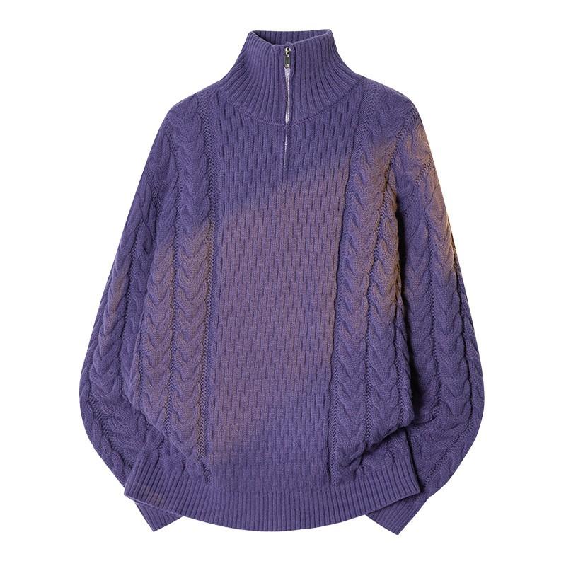 Mens High Neck Zipper Sweater Winter Warm Loose Fit Knit Pullover Teens Casual Daily Wear