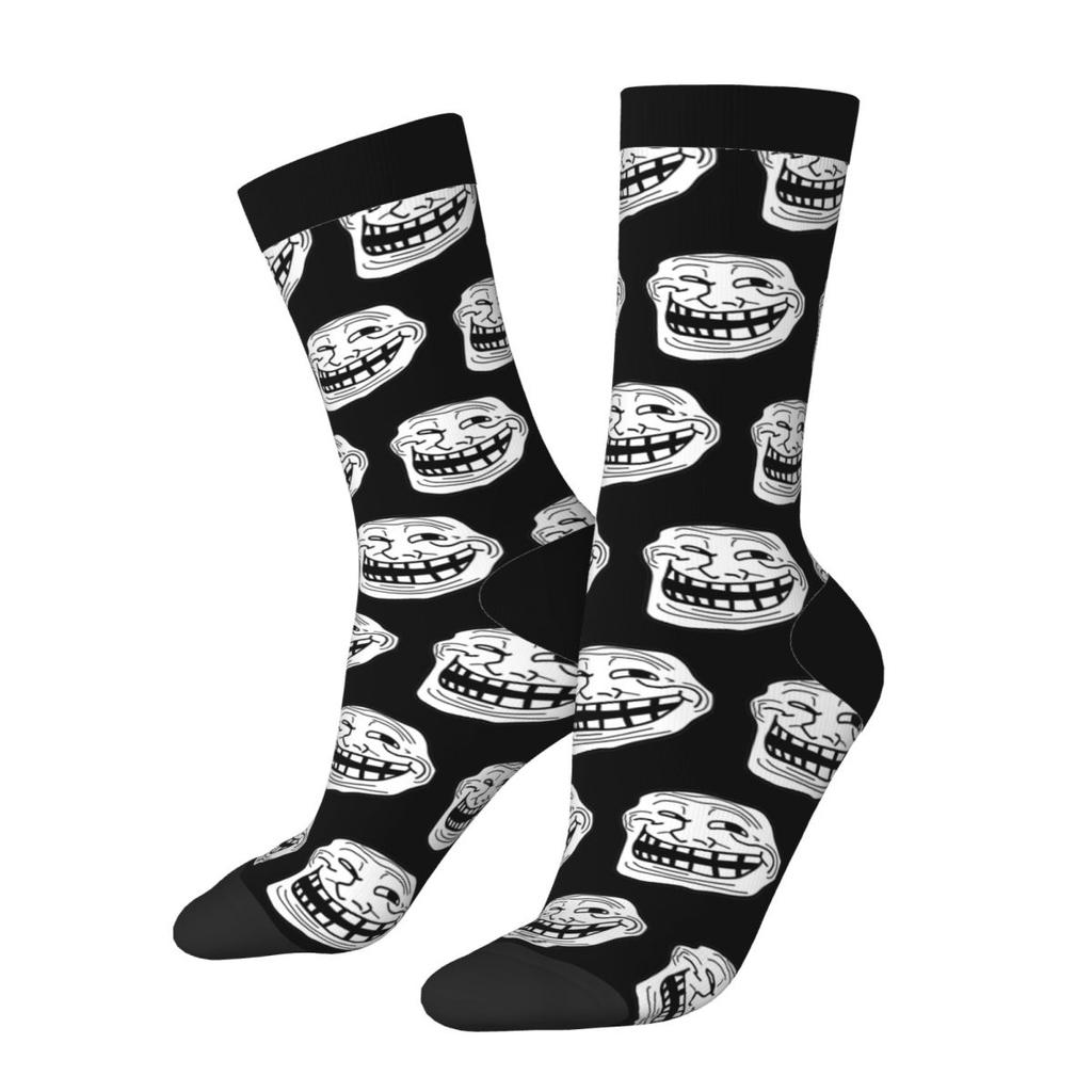 Crazy Design Trol Face Trollface MEME Football Socks Rage Comic Funny Anime Polyester Middle Tube Socks for Women Men