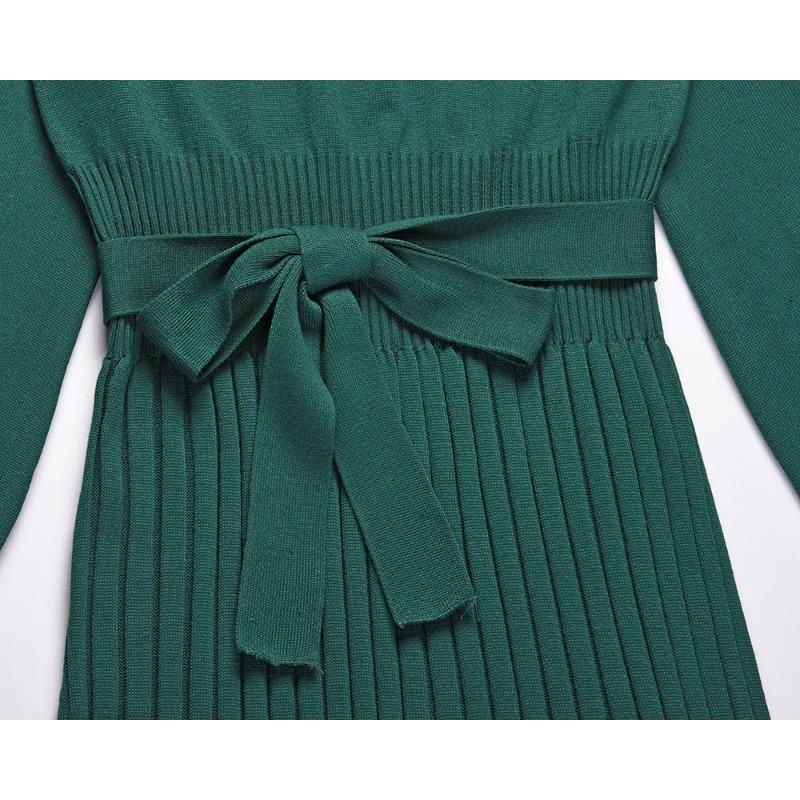 Women's Autumn and Winter Knitted Dress Slim Pleated Mid-length Bottoming Sweater Dress