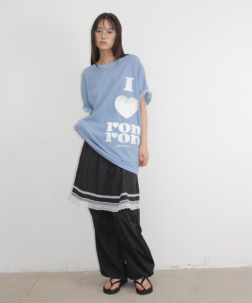 RONRON Lace Point Skirt Layered Jogger Pants Black