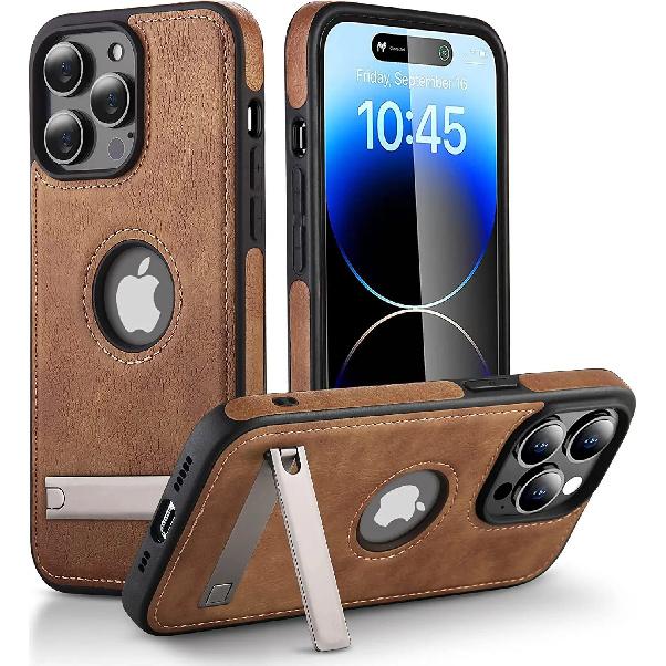 PU-Leder Handyhülle mit Ständer für iPhone 17 16 15 Pro Max 14 Plus 13 12 11 Mini Weicher Griff Luxuriöse Rückabdeckung mit Ständer