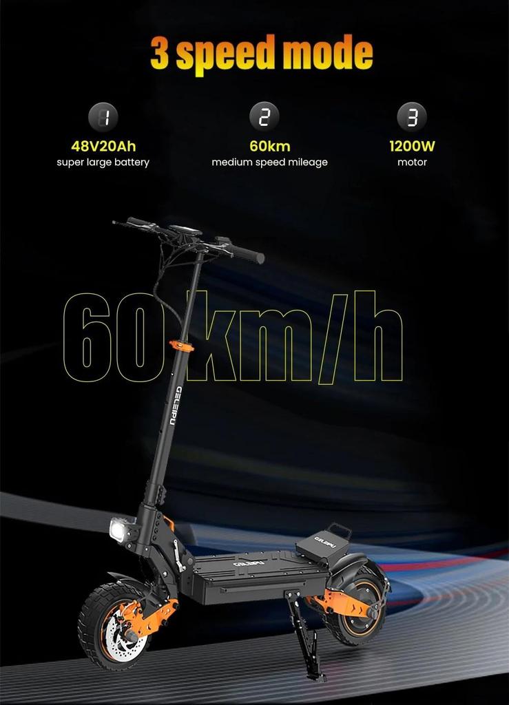 GELEIPU Z1 Adult Electric Scooter 1200W Motor 48V20AH Battery 10" Tires 60 km/h Max Speed 60km Max Range