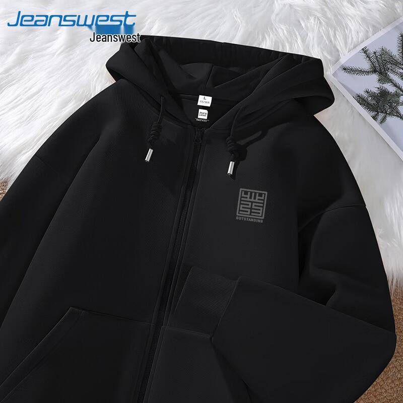 Jeanswest Herren Schwergewicht Baumwolle Kapuzen-Cardigan Sweatshirt mit Grauem Etikett