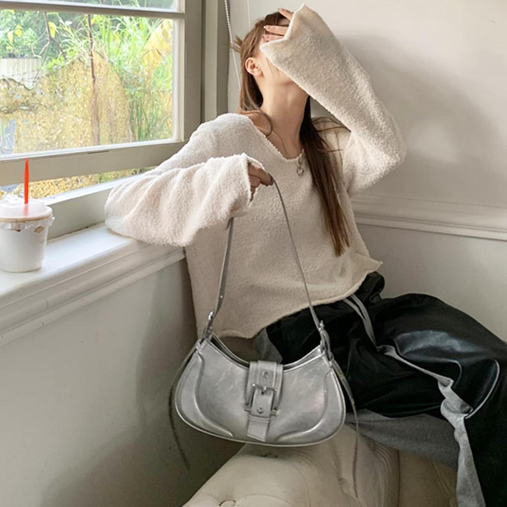 Hobo shoulder silver mine ballet horizontal cute [Lapimou] bag, bag, horizontal, ribbon, ladies' handbag, bag, type, Y2K, core, bag, black, silver,