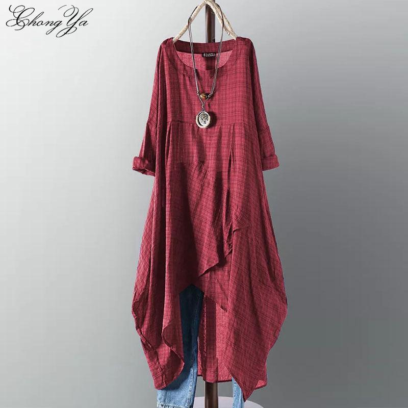 

Летнее повседневное платье с круглым вырезом и длинным рукавом, клетчатый принт, нерегулярные длинные платья 2XL вино красного