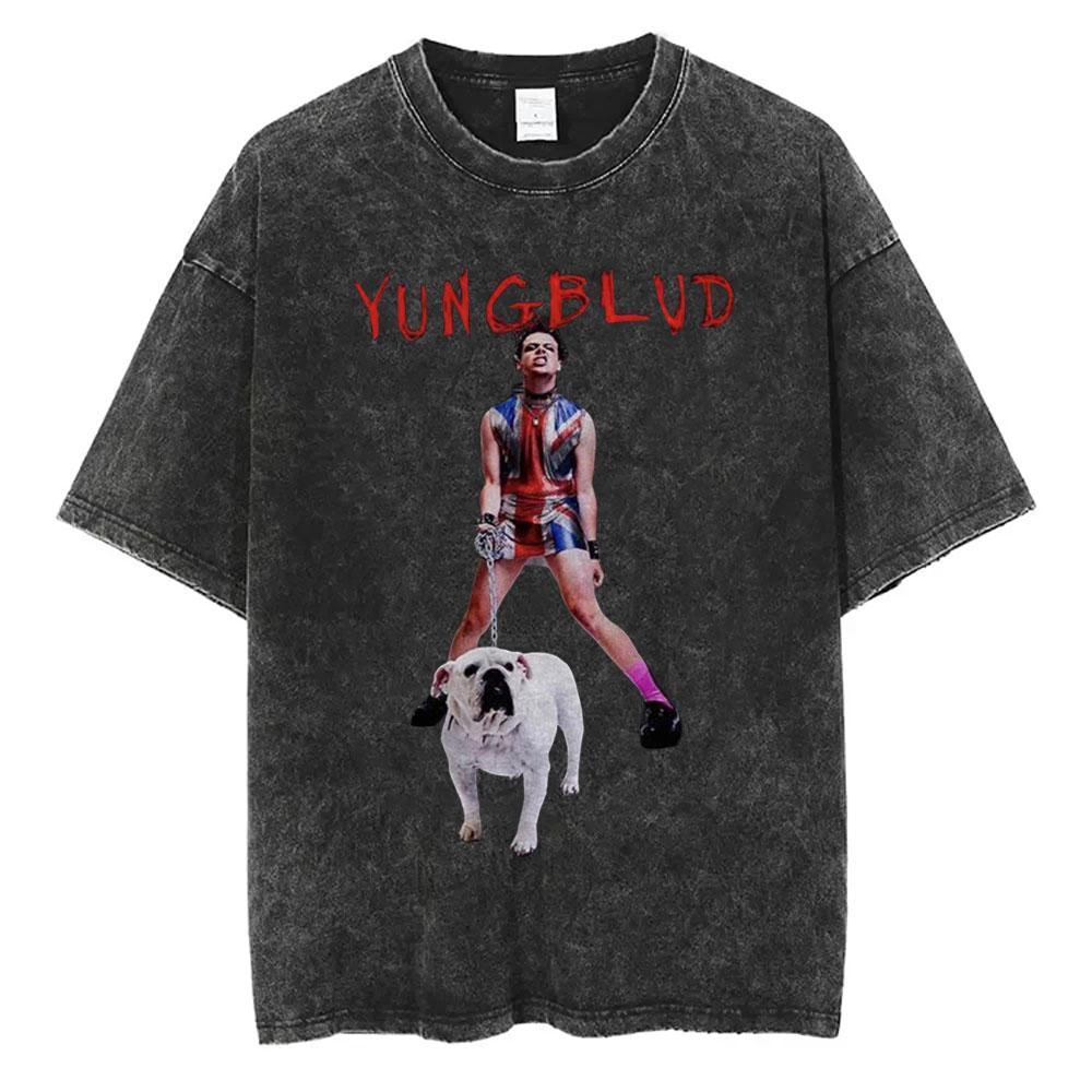 Washed Vintage Yungblud Face Graphic Tshirt Men Women Casual Retro Oversized T Shirt Male Fashion Hip Hop Short Sleeve Tshirts