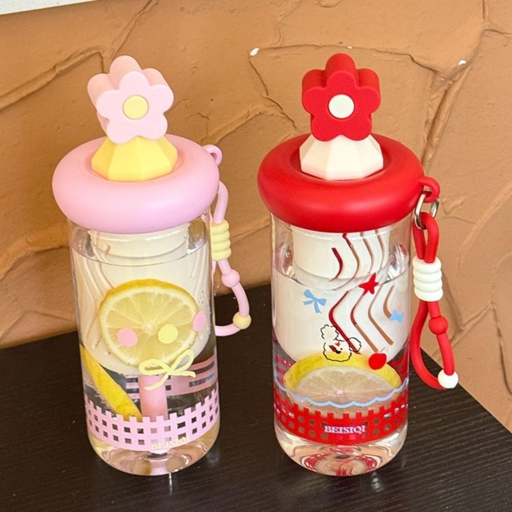 Cute 700ml Flower Tea Glasses with Straw Leak Proof Tumbler Glass Large Capacity Water Bottle for Girls