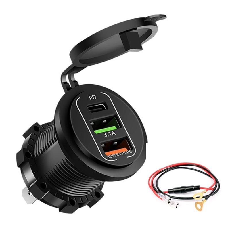 Double PD QC3.0 Car Power Outlet Adapter 4 USB Ports 83W Output Plastic Adapter Suitable for Trucks Boats Motorcycles