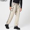 INCERUN Autumn Men Casual Zip-up Waist Stitching Lace-up Corduroy Long Harem Pants Trousers 