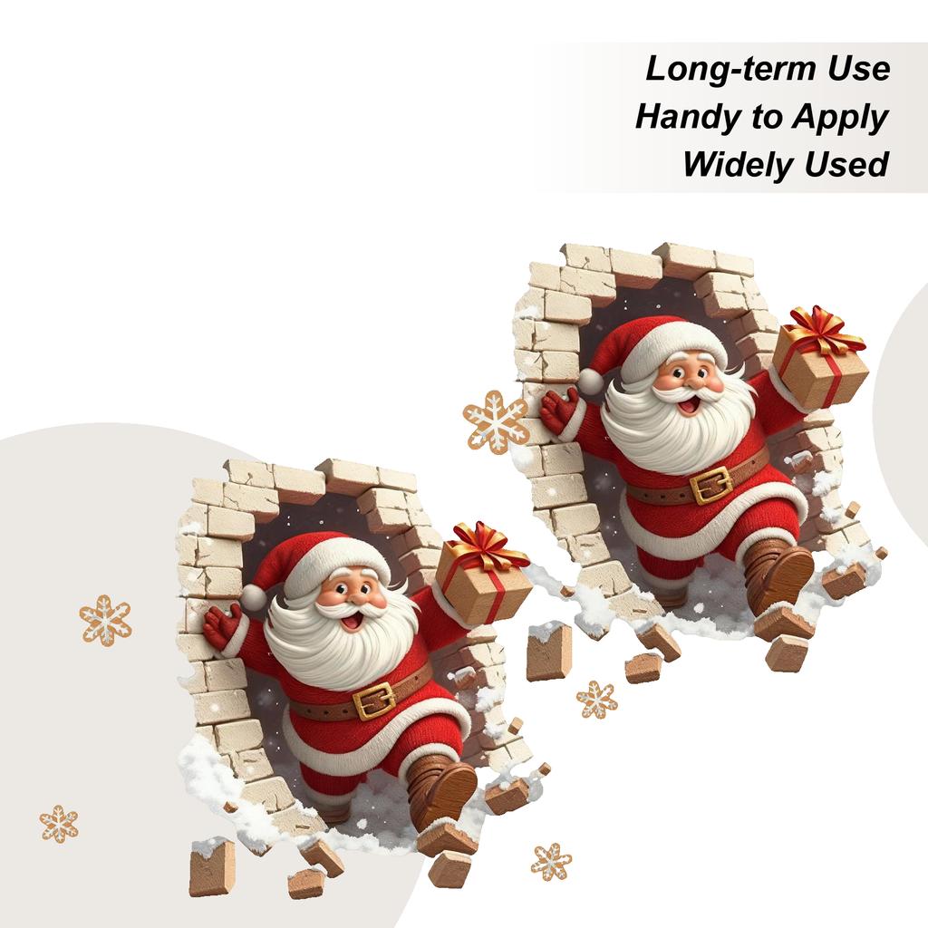 Santa Claus Wall Breaking Effect Stickers Self-adhesive Christmas Breaking Brick Wall Stickers Bathroom Toilet Stickers Decor
