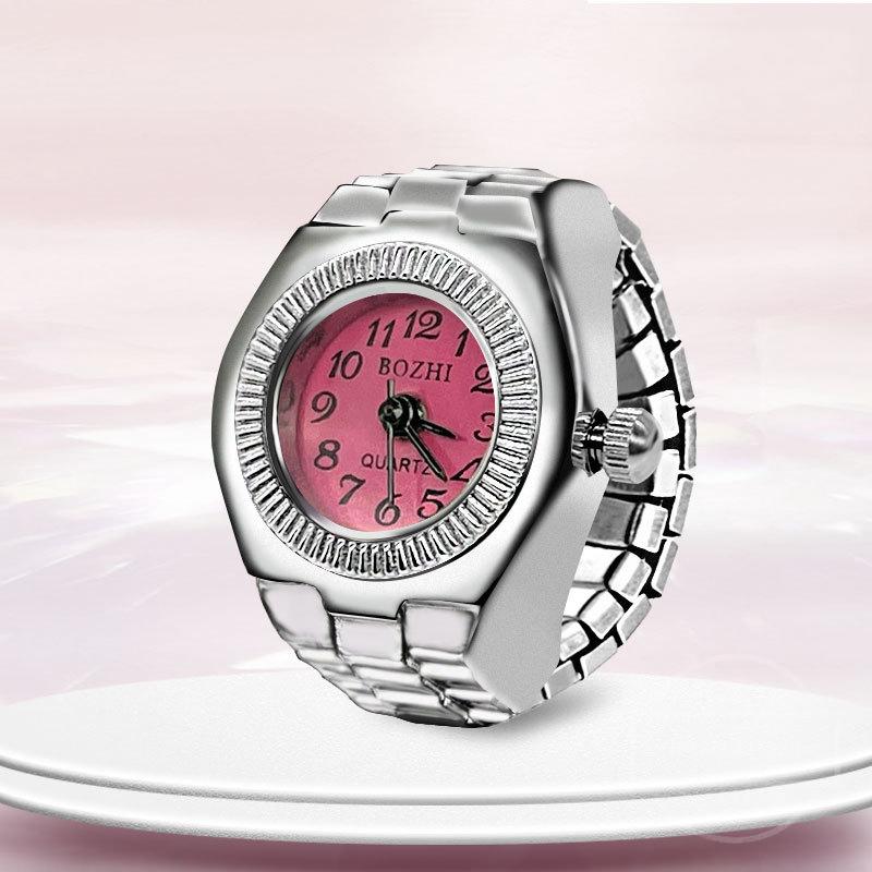 Fashion Mini Quartz Watch Clock Finger Rings for Men Women Elastic Strap Punk Gothic Couple Roman Ring Jewelry Gift