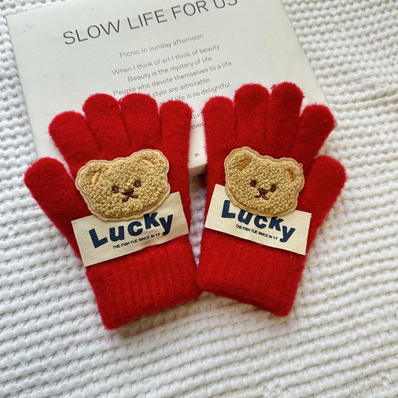 Korean Autumn and Winter Children's Gloves Sanrio Cartoon Warm and Cold Proof Thickened Baby Gloves Knitted Five Finger Gloves